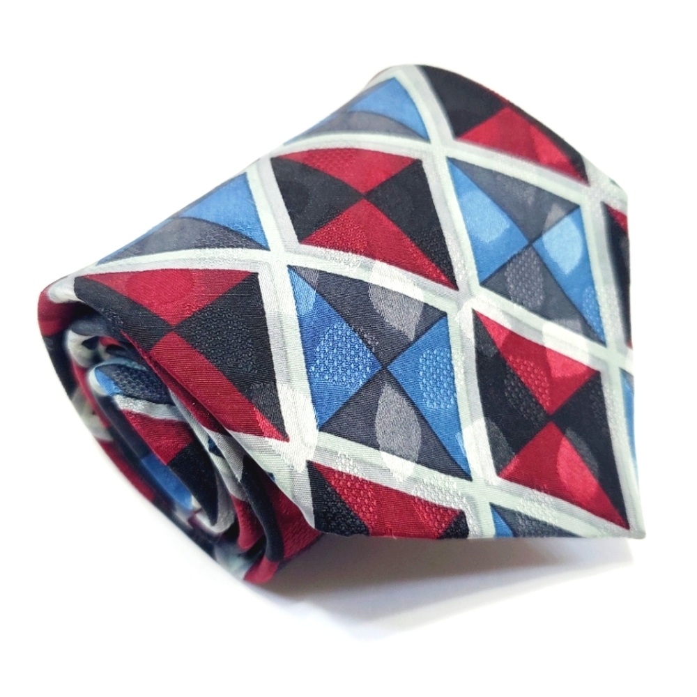 Buckingham Necktie Blue & Red Geometric Pattern Men's Neck Tie 55x3.75"